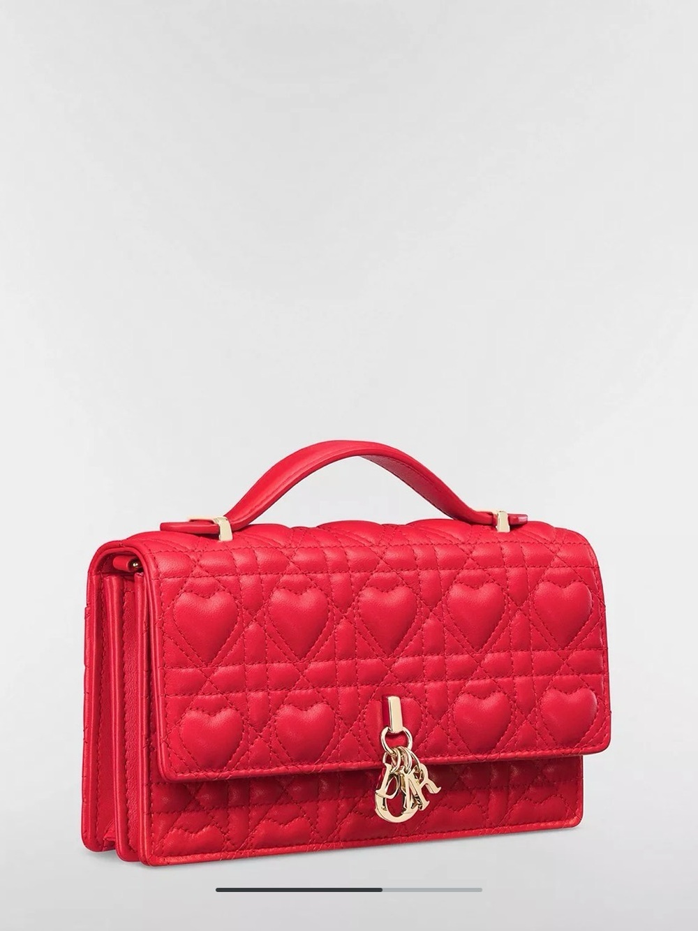 Dior Quilted Heart-Pattern Red Top Handle Crossbody